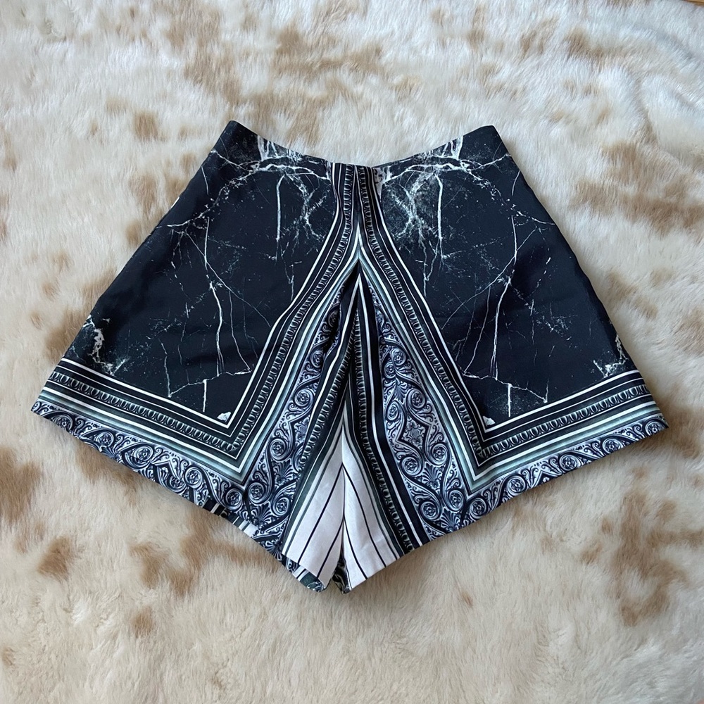 Clover Canyon mini silk shorts with marble pattern